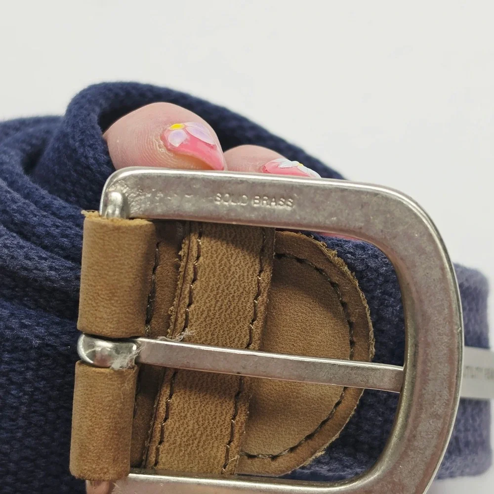 Fossil Utility Gear Mens Navy Blue Canvas Web Belt Leather Trim Size 38